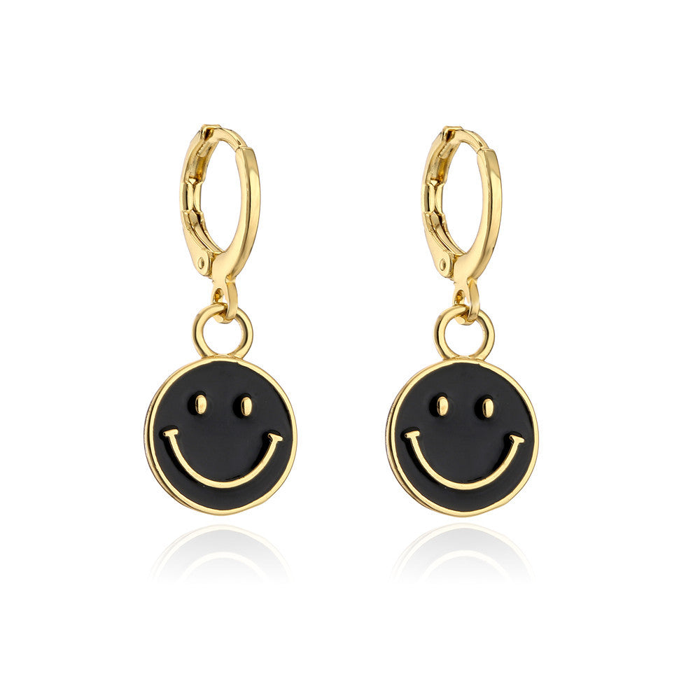Sweet Cartoon Geometric Drip Oil Micro-set Cubic Zirconia Gold Plated Brass Earrings