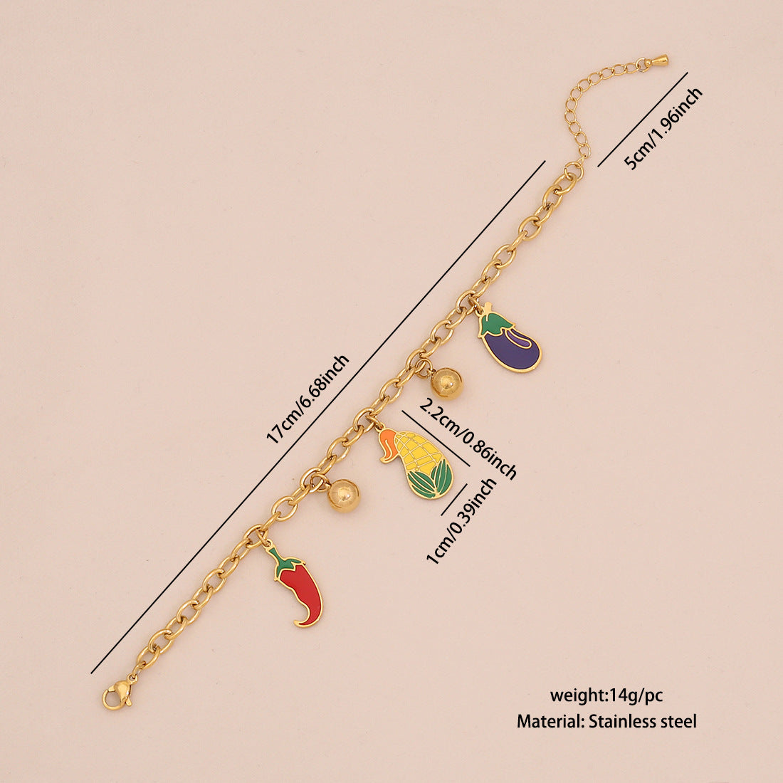 Collana con Ciondolo a Forma di Frutta per Donna, Catena in Acciaio Inossidabile con Charms Mela e Anguria, Finitura Placcata