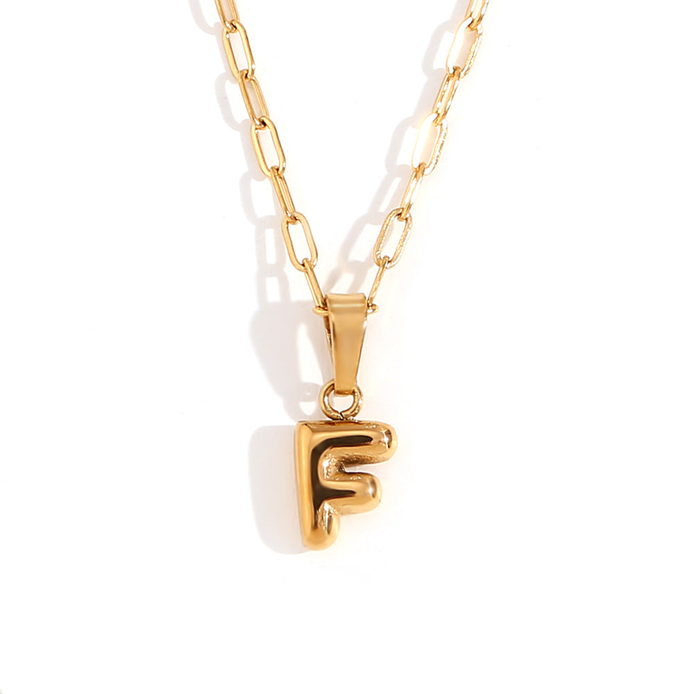 Minimalist Fashion Letter Pendant Necklace in Stainless Steel with 18K Gold Plating, Bubble-Inspired Mini Safety Pin Design for Women