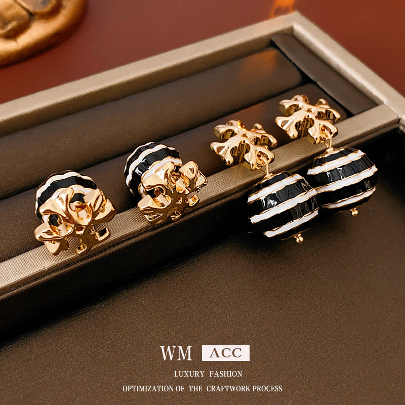 Vintage Floral Geometric Gold-Plated Copper Stud Earrings with Steel Posts for Women