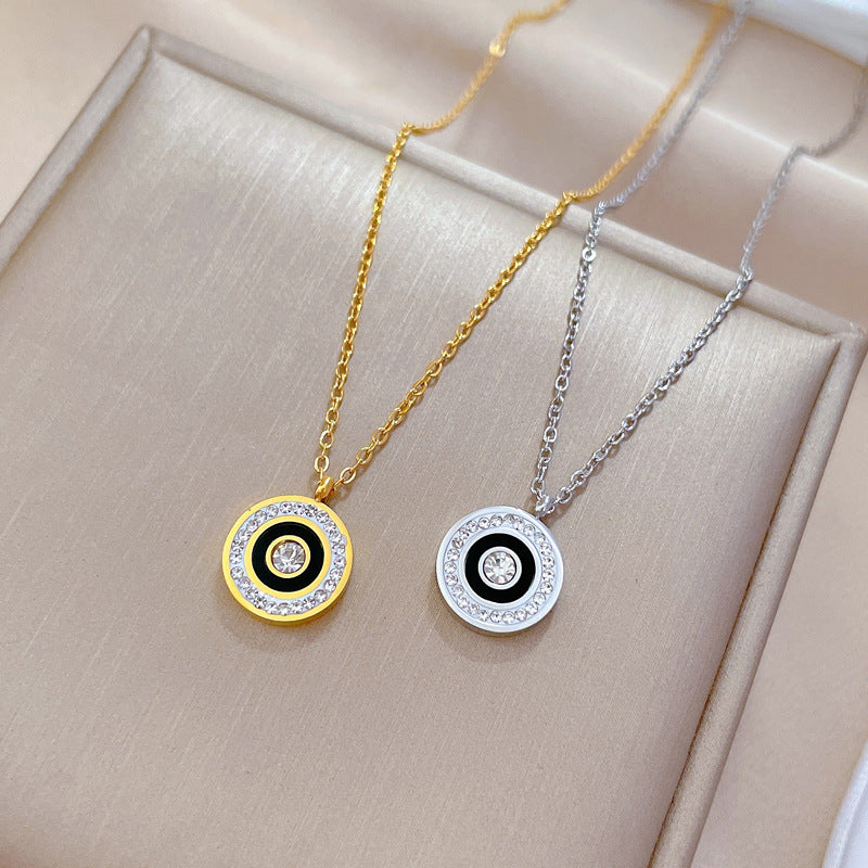 Minimalist Geometric Titanium Steel Plated Necklace with Full Rhinestone Accents for Women and Men