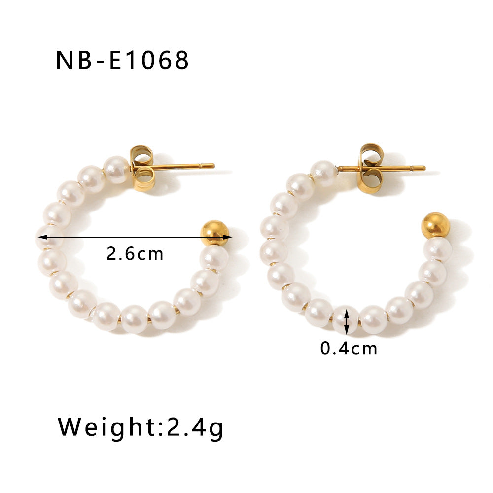 INS Style Geometric Stainless Steel Ear Cuffs with Zirconia and Pearl Accents for Women
