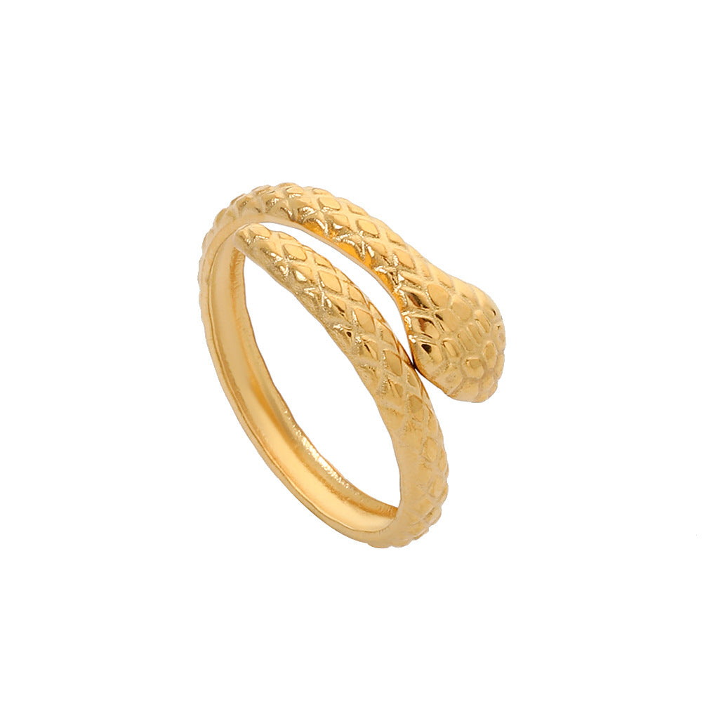 Anello da donna regolabile geometrico minimalista in acciaio inossidabile con design cavo e finitura placcata