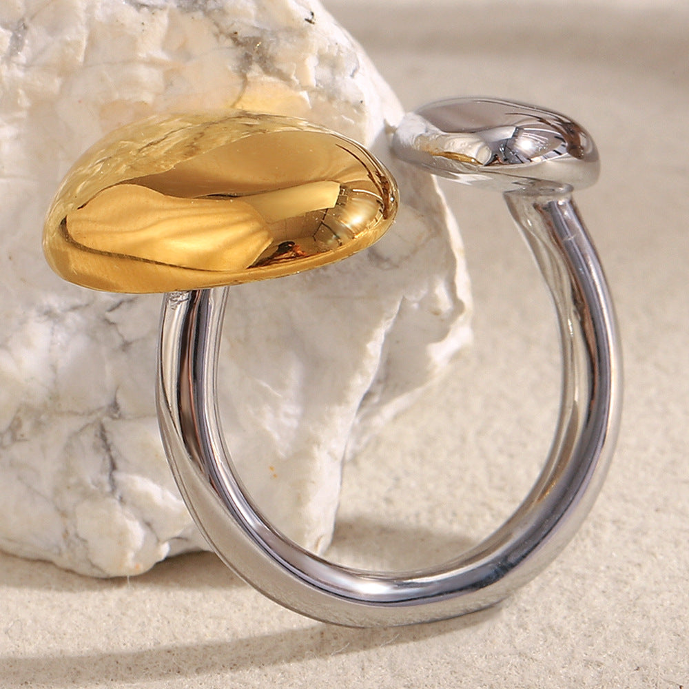 Minimalist Geometric Stainless Steel Ring with 18K Gold Plating for Women, Asymmetrical Open Band Design