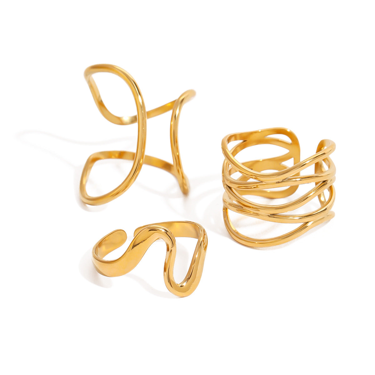 Geometric Gold Plated Stainless Steel Ring for Women