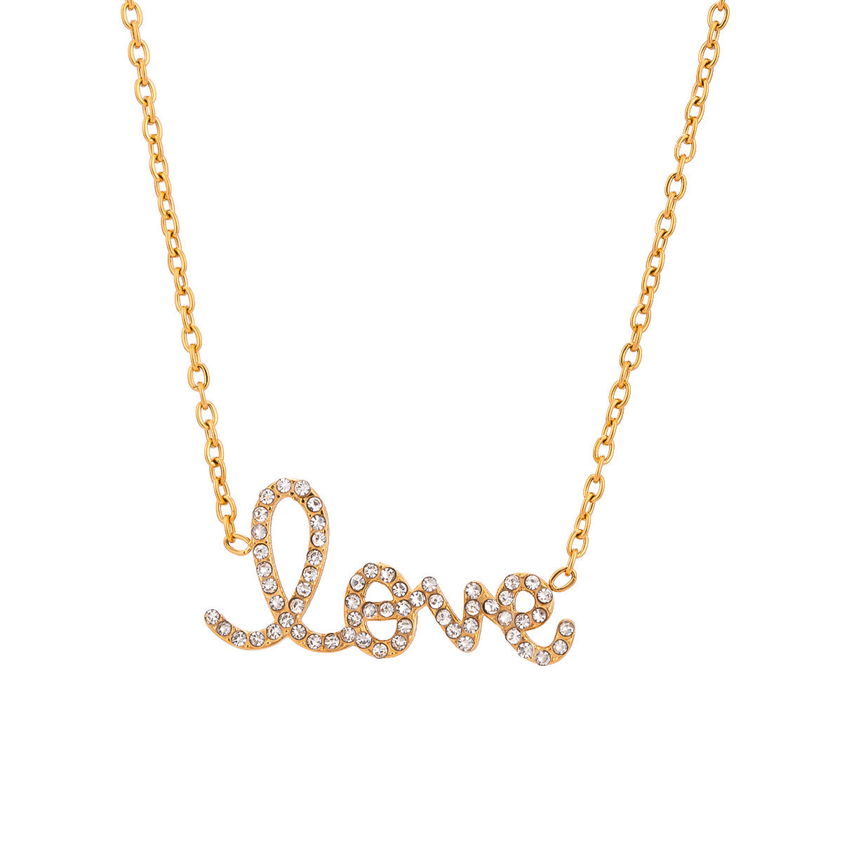 Elegante Collar de Letras Geométricas de Acero Inoxidable con Incrustaciones de Pedrería y Acabado Chapado para Mujer