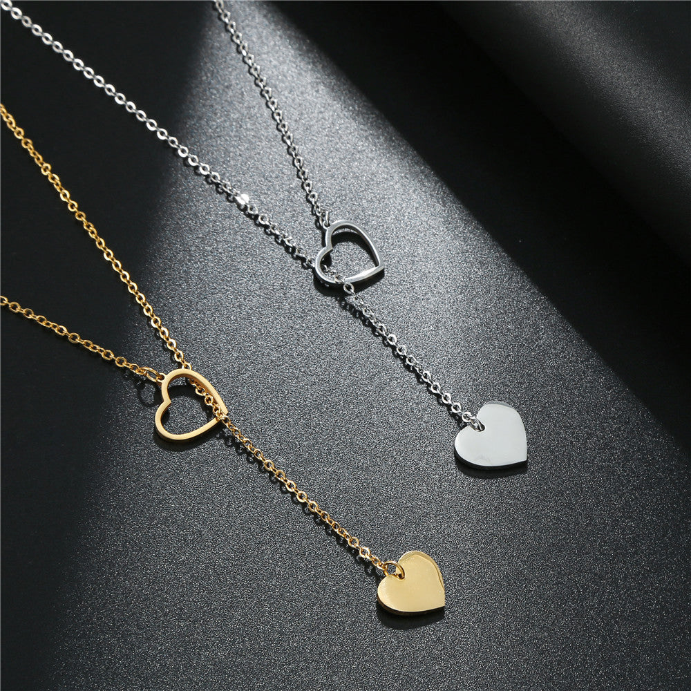 Minimalist Casual Heart Geometric Titanium Steel Plated Pendant Unisex Y-Necklace with Rope Chain