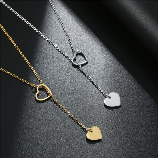 Minimalist Casual Heart Geometric Titanium Steel Plated Pendant Unisex Y-Necklace with Rope Chain