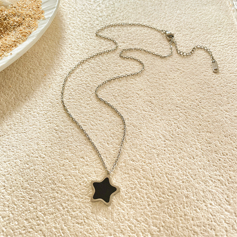 Layered Micro-inlay Shell Star Titanium Steel Necklace for Unisex