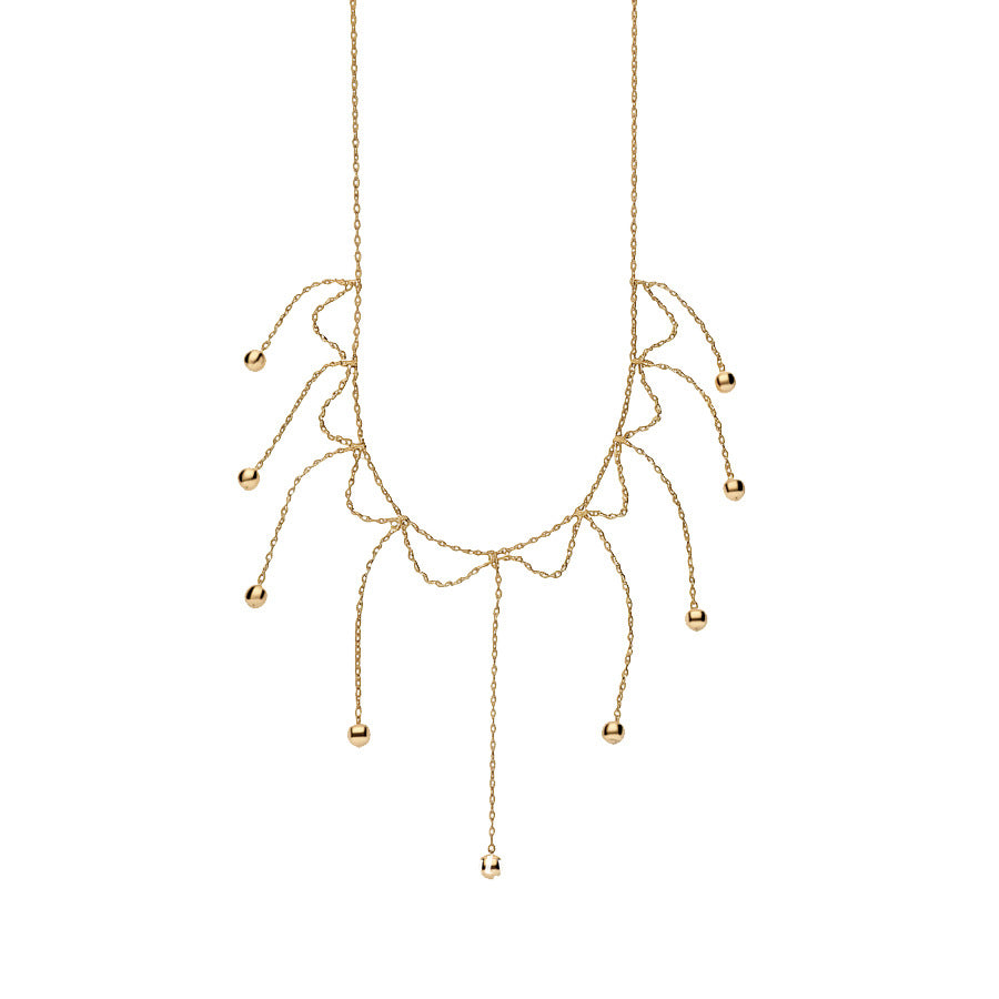 Collana Minimalista Geometrica con Ciondolo a Nappa da Donna con Catena in Metallo Galvanizzato e Design a Lunghezza Clavicola
