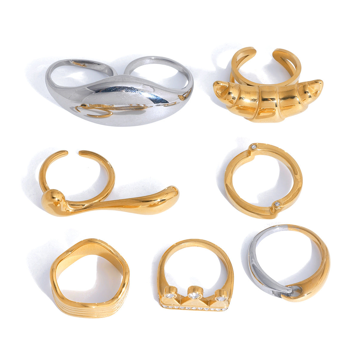 Elegant 18K Gold Plated Geometric Stainless Steel Ring for Women