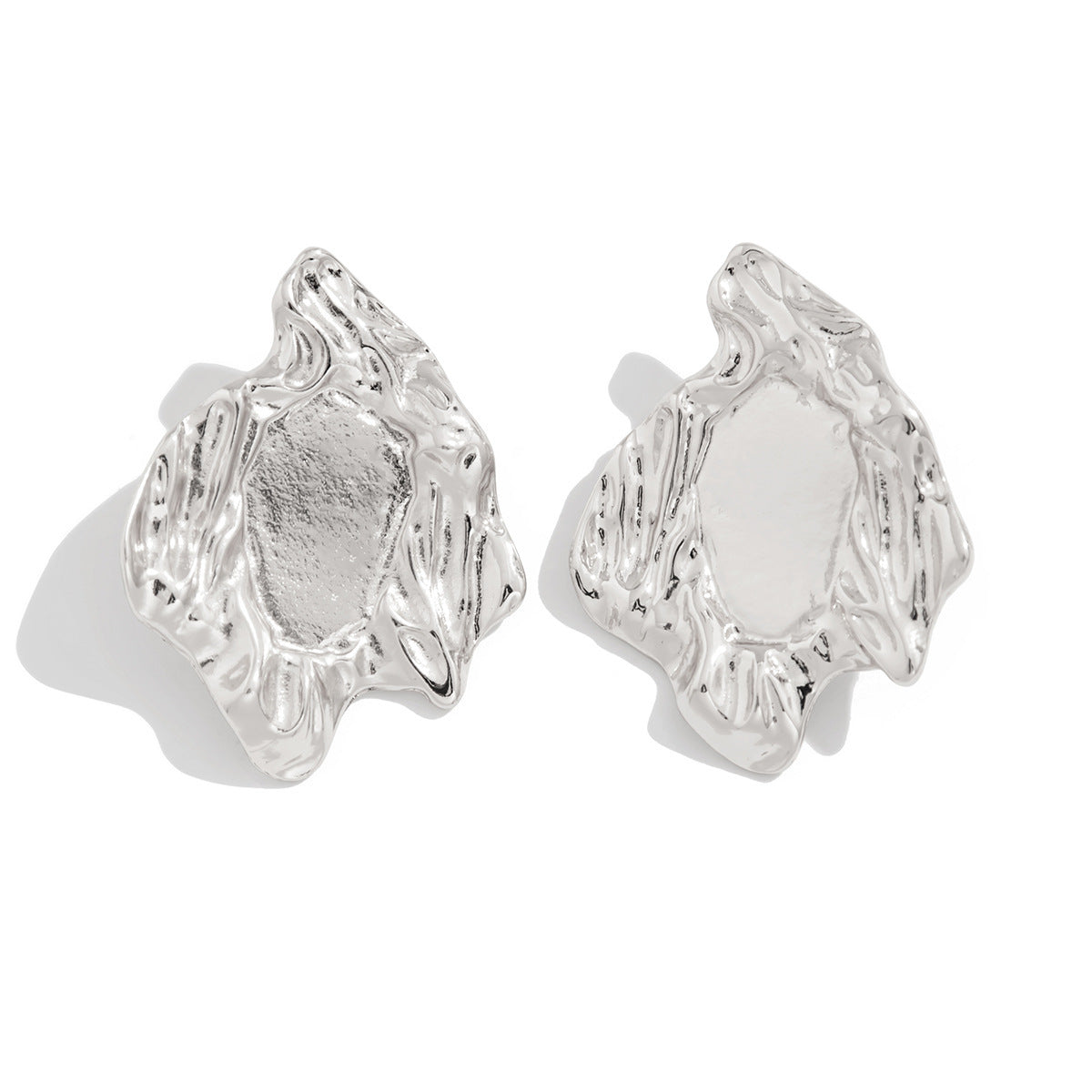 Minimalist Geometric Round Polished Alloy Stud Earrings with Irregular Wave Texture for Women