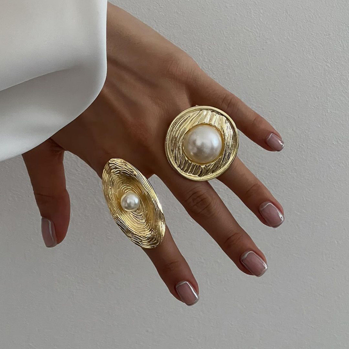 18K Gold Plated Irregular Stainless Steel Pearl Ring for Women
