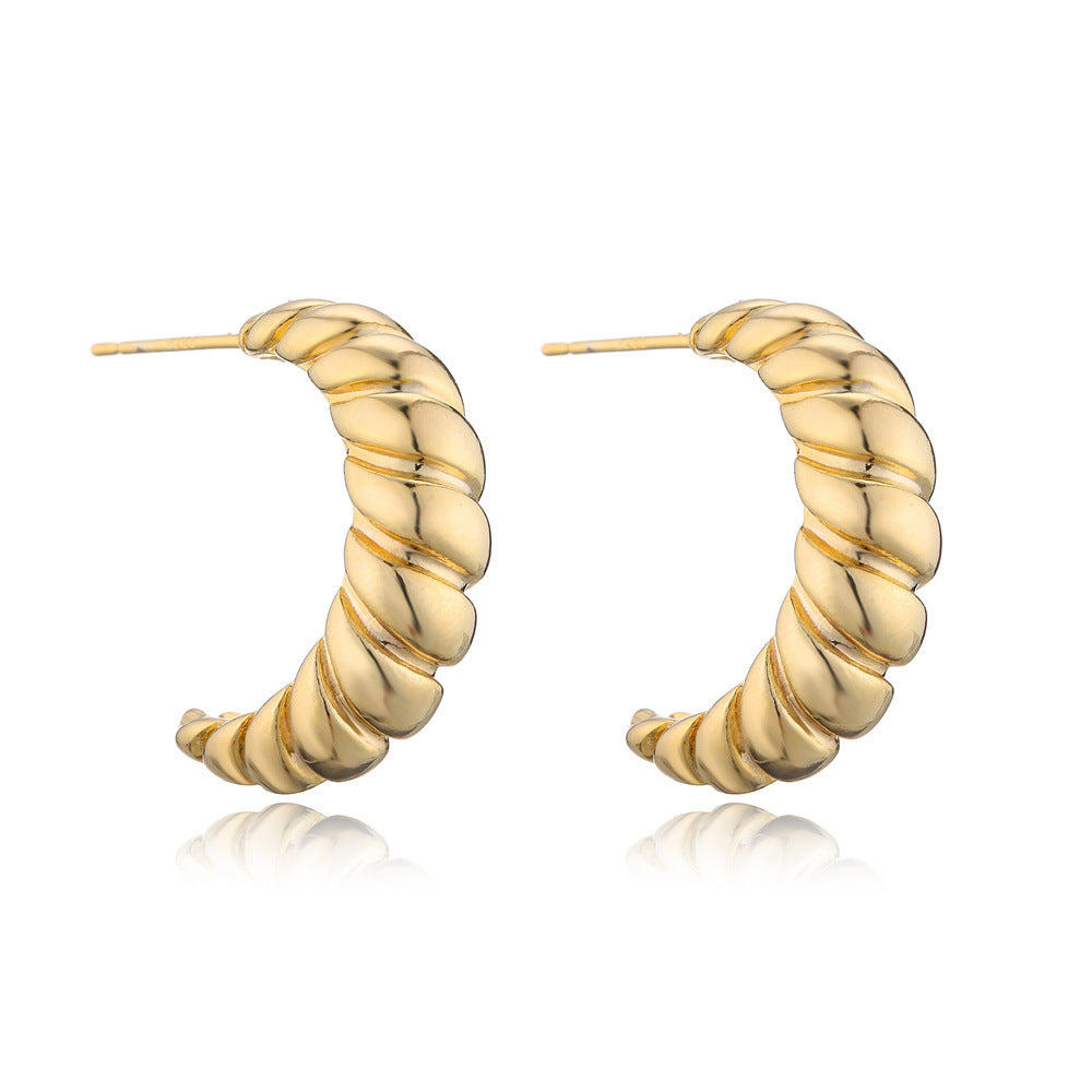 Orecchini da donna geometrici a corda placcati in oro 14K su ottone con perno in argento sterling 925, stile minimalista