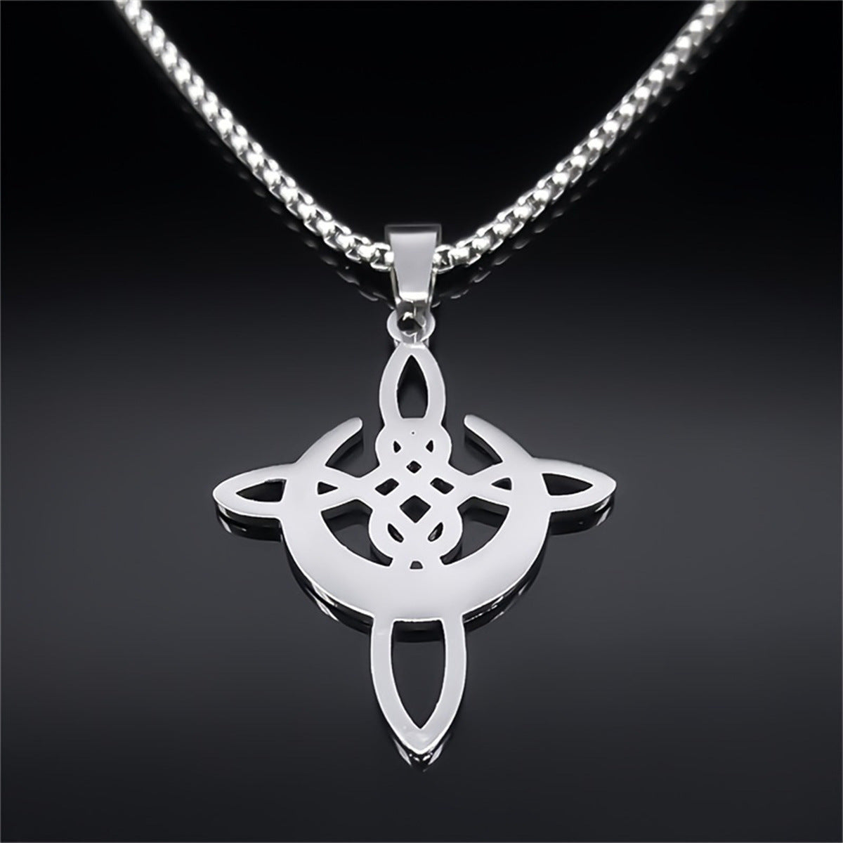 Minimalist Crescent and Knot Pendant Necklace in Stainless Steel with Titanium Steel Charm and Electroplated Finish