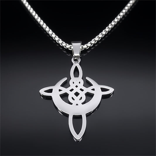 Minimalist Crescent and Knot Pendant Necklace in Stainless Steel with Titanium Steel Charm and Electroplated Finish
