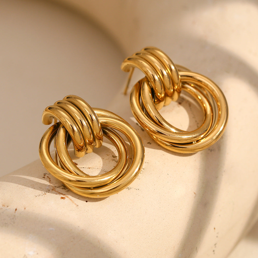 Orecchini alla Moda in Acciaio Inossidabile Geometrici Vintage Placcati Oro 18K da Donna