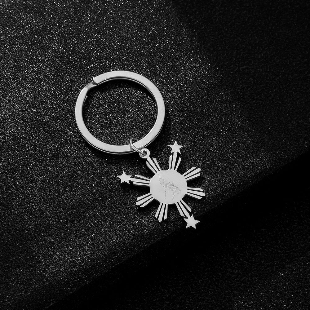 Ciondolo Portachiavi Decorativo in Acciaio al Titanio Stile Etnico per Uomo e Donna