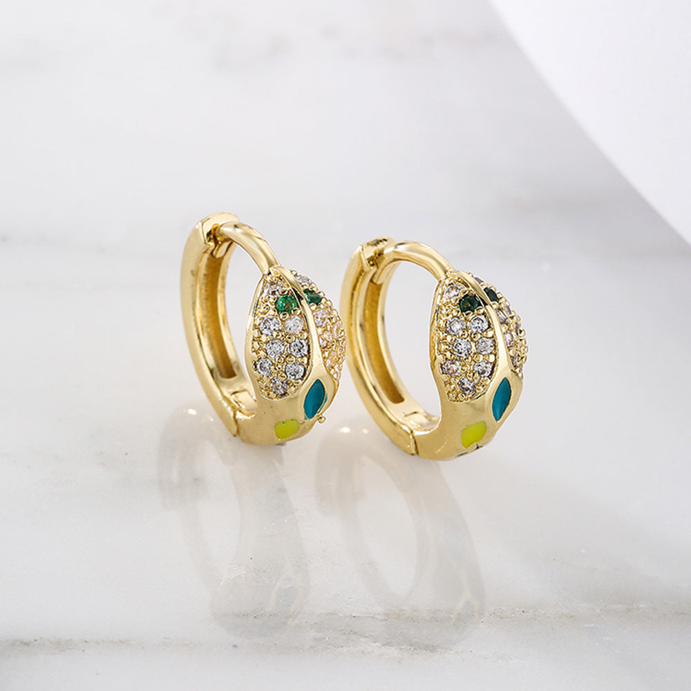 Orecchini a Cerchio Geometrici Rame Stile Vintage con Placcatura Oro 18K e Dettagli in Zirconia Smaltata