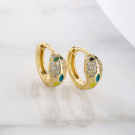 Orecchini a Cerchio Geometrici Rame Stile Vintage con Placcatura Oro 18K e Dettagli in Zirconia Smaltata