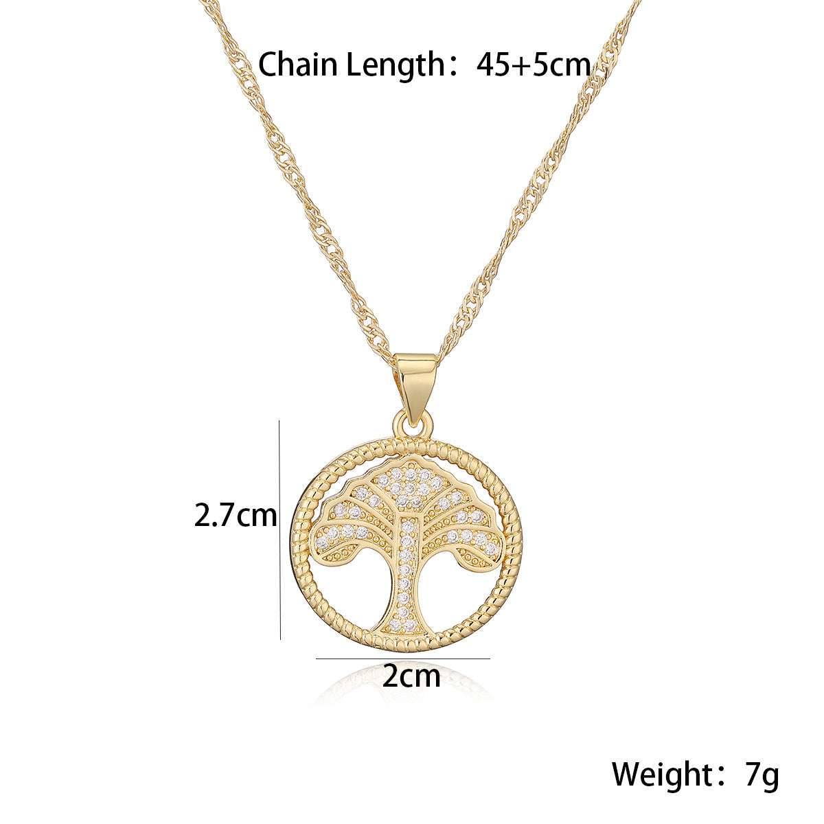 Minimalist Geometric Tree of Life Pendant Necklace in Copper with 18K Gold Plating and Zircon Accents