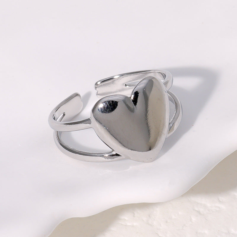 Anello minimalista a forma di cuore in acciaio inossidabile con placcatura in oro 18 carati, fascia aperta regolabile per donna