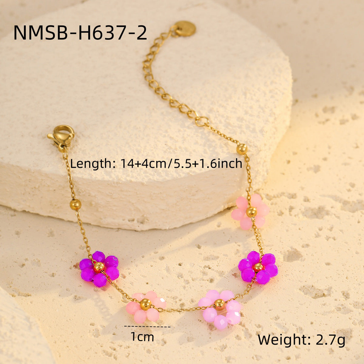 Fashionable Women's Beaded Bracelet with Colorful Flower Charms Stainless Steel Plated for Elegant Casual Wear