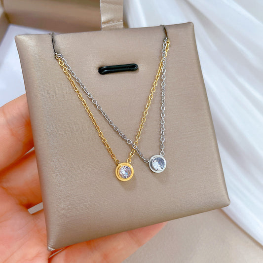 Collar de titanio y acero con diamantes de imitación, geométrico, minimalista, con colgante de flores para la clavícula