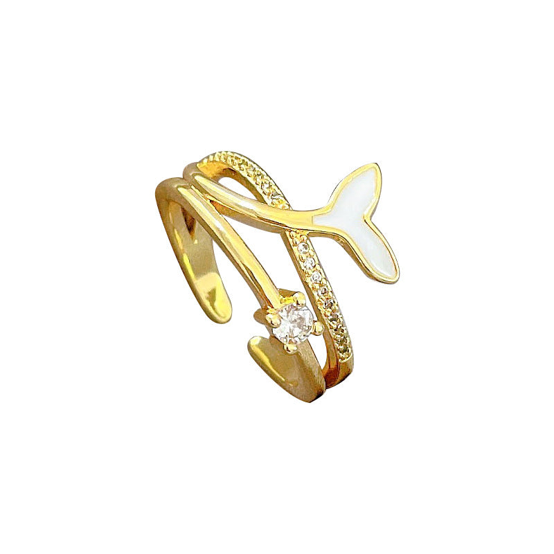 Anello regolabile a coda di sirena in stile fumetto in ottone con finitura placcata per donna