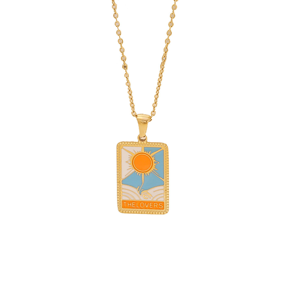 Minimalist Geometric Tarot Pendant Necklace in Stainless Steel with Enamel Finish