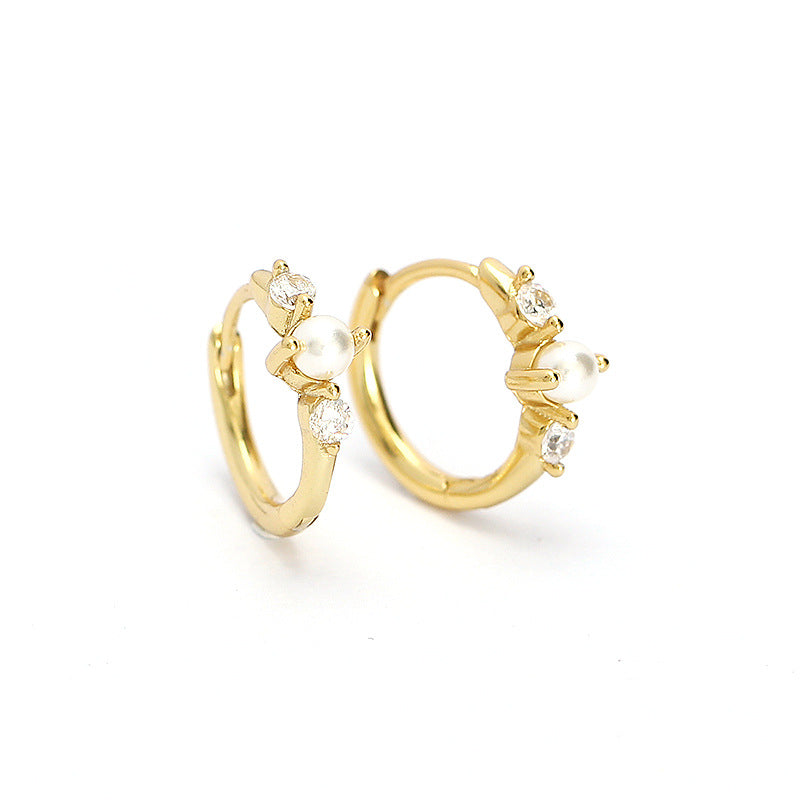 Orecchini a perno eleganti geometrici con perle in argento sterling 925 con accenti di strass per donna