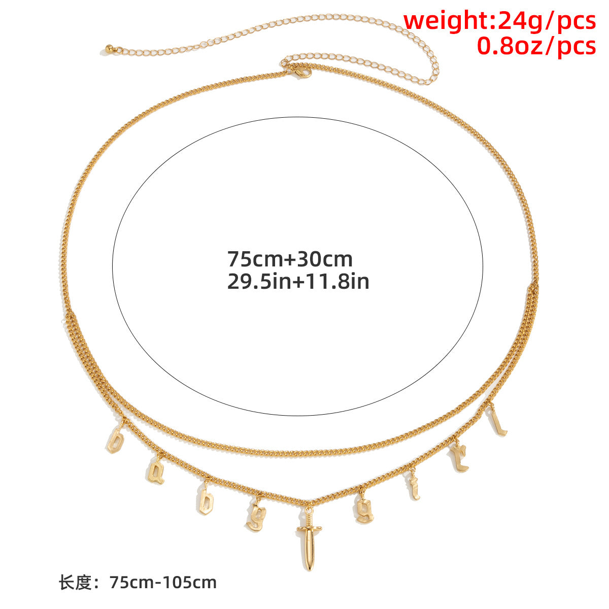 Minimalist Punk Multi-layer Alloy Letter Sword Pendant Body Chain for Women