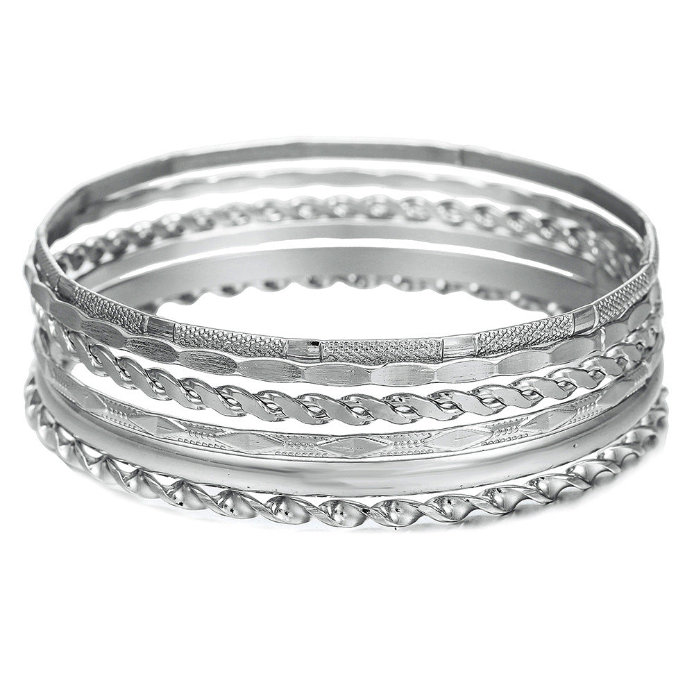 Punk Irregular Geometric Rhombus Round Twisted Rope Chain Plated Iron Bracelet Set for Women