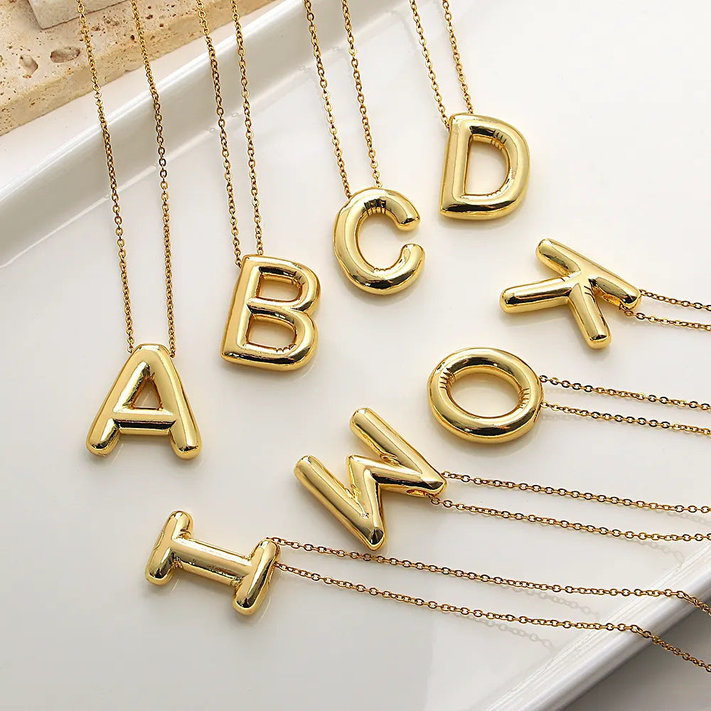 Gold Plated Brass Letter Pendant Necklace for Women