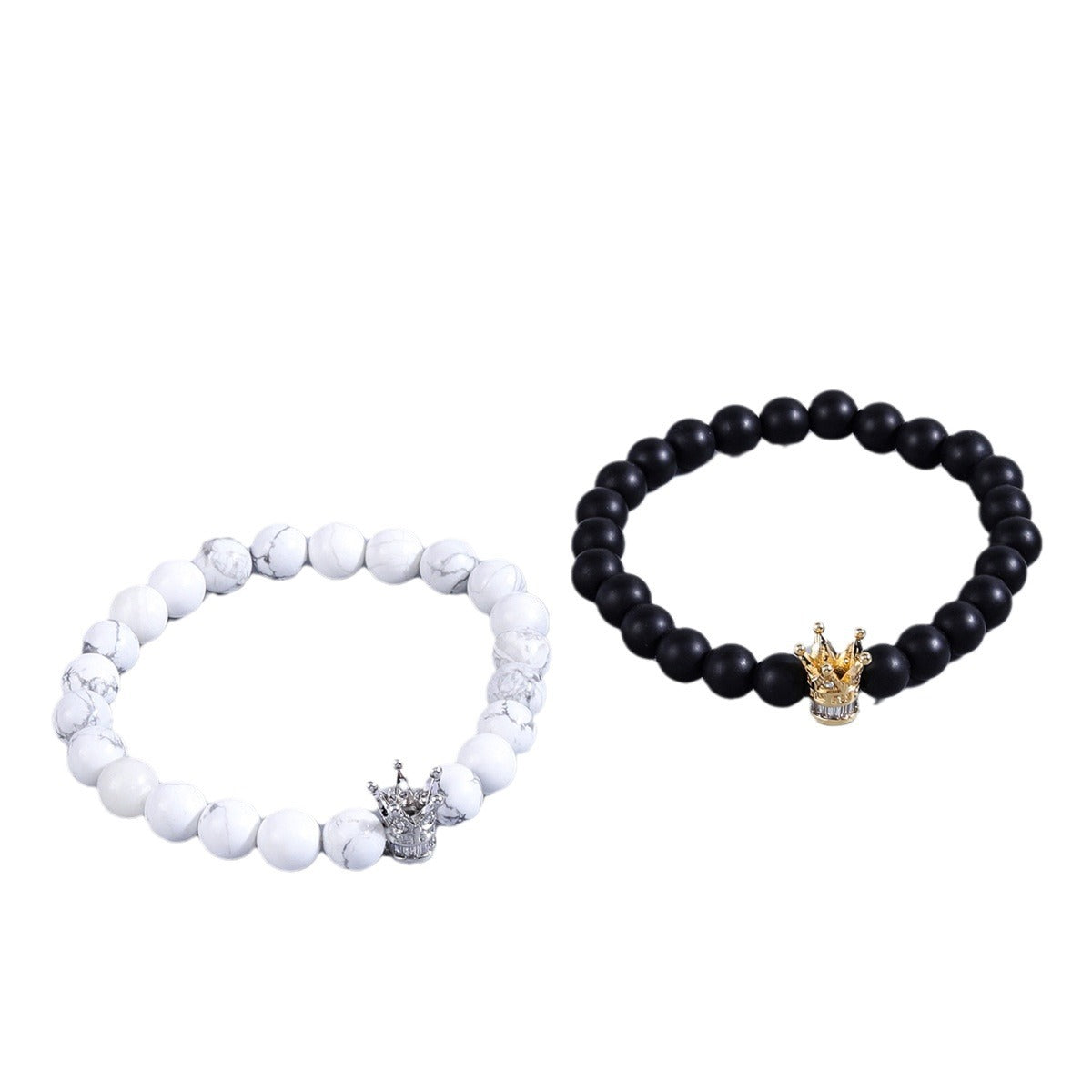 Pulsera Minimalista con Cuentas en Forma de Corona para Hombres y Mujeres, Pulsera Hecha a Mano de Plástico Resina con Incrustaciones de Circonita Chapada en Oro, Joyería Versátil a Juego