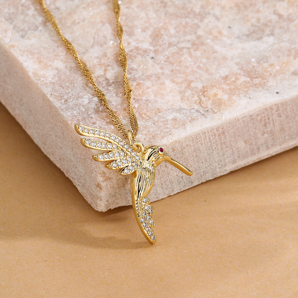 Geometric Bird Pendant Necklace for Women in Copper with 18K Gold Plating and Micro-Pavé Zirconia
