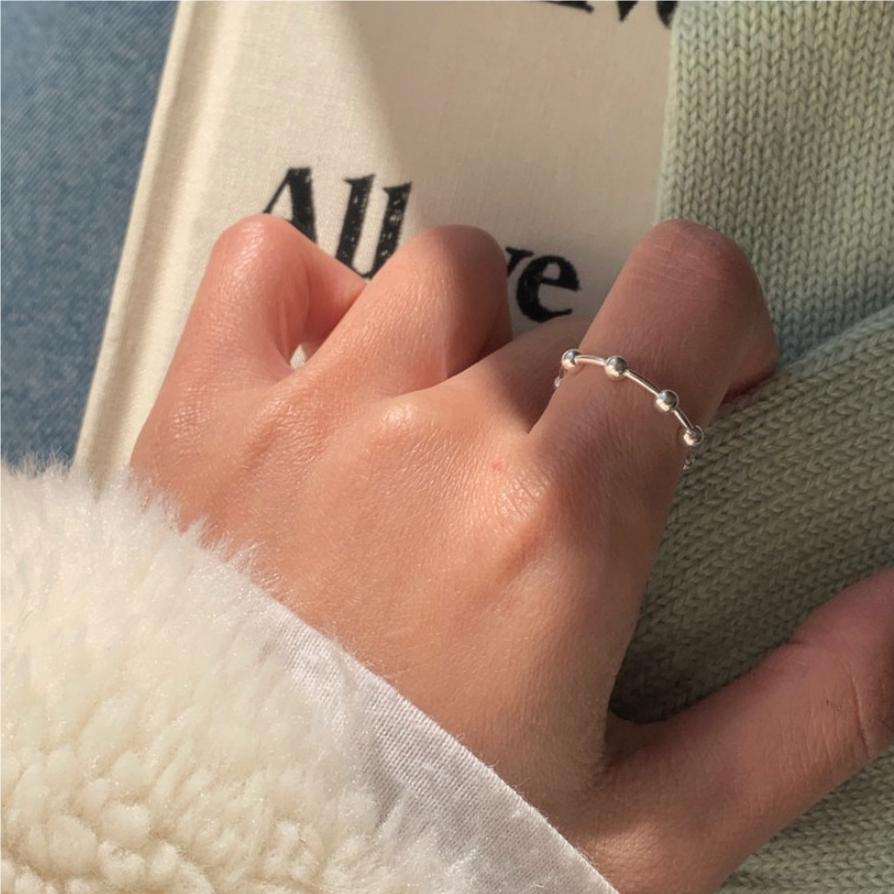 Minimalist Heart-Shaped 925 Sterling Silver Beaded Ring with Polka Dot and Circular Motifs for Women