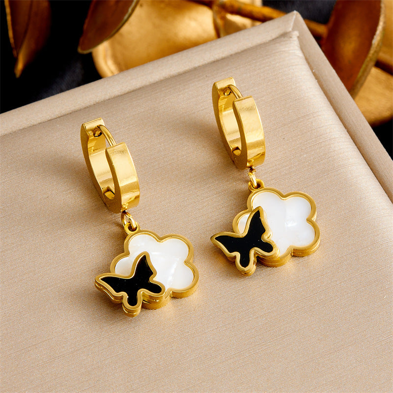 Set Collana Orecchini Bracciale Placcato in Acciaio Inossidabile con Fiori Floreali Eleganti Farfalle Vintage