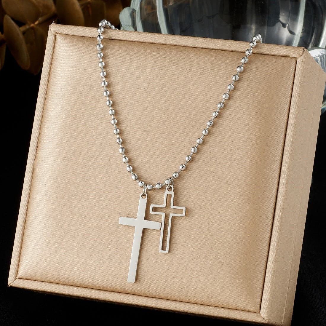 Gold Plated Stainless Steel Cross Pendant Necklace Ball Chain