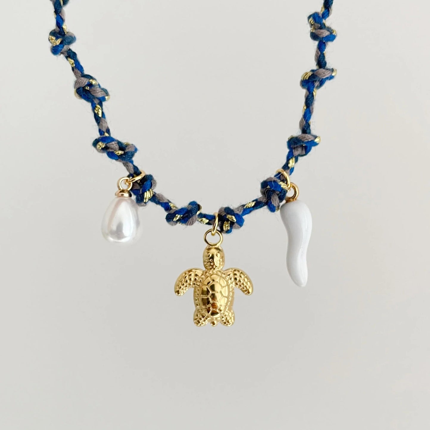 Dopamine Colorful Cord Necklace with Geometric Ocean-Themed Pendant in Plated Copper for Unisex Wear