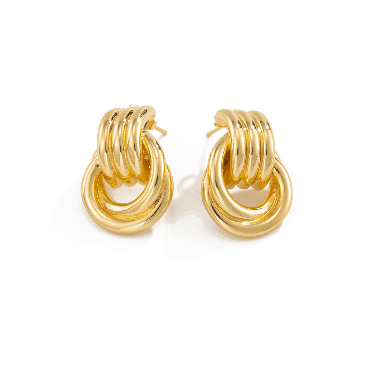 Minimalist 18K Gold Plated Stainless Steel Double Circle Geometric Earrings for Women