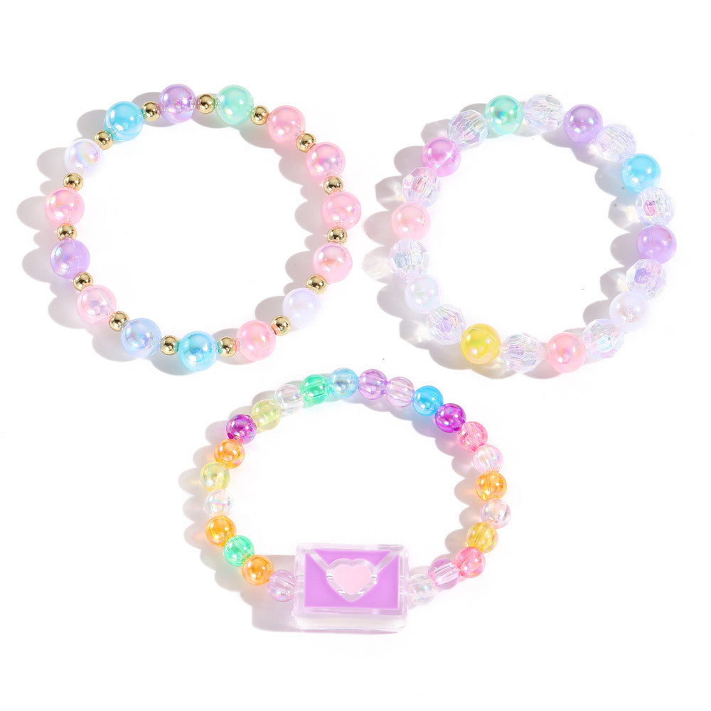 Braccialetto Acrilico Colorato a Forma di Busta per Bambini con Design Geometrico e Stile Graziosa Principessa