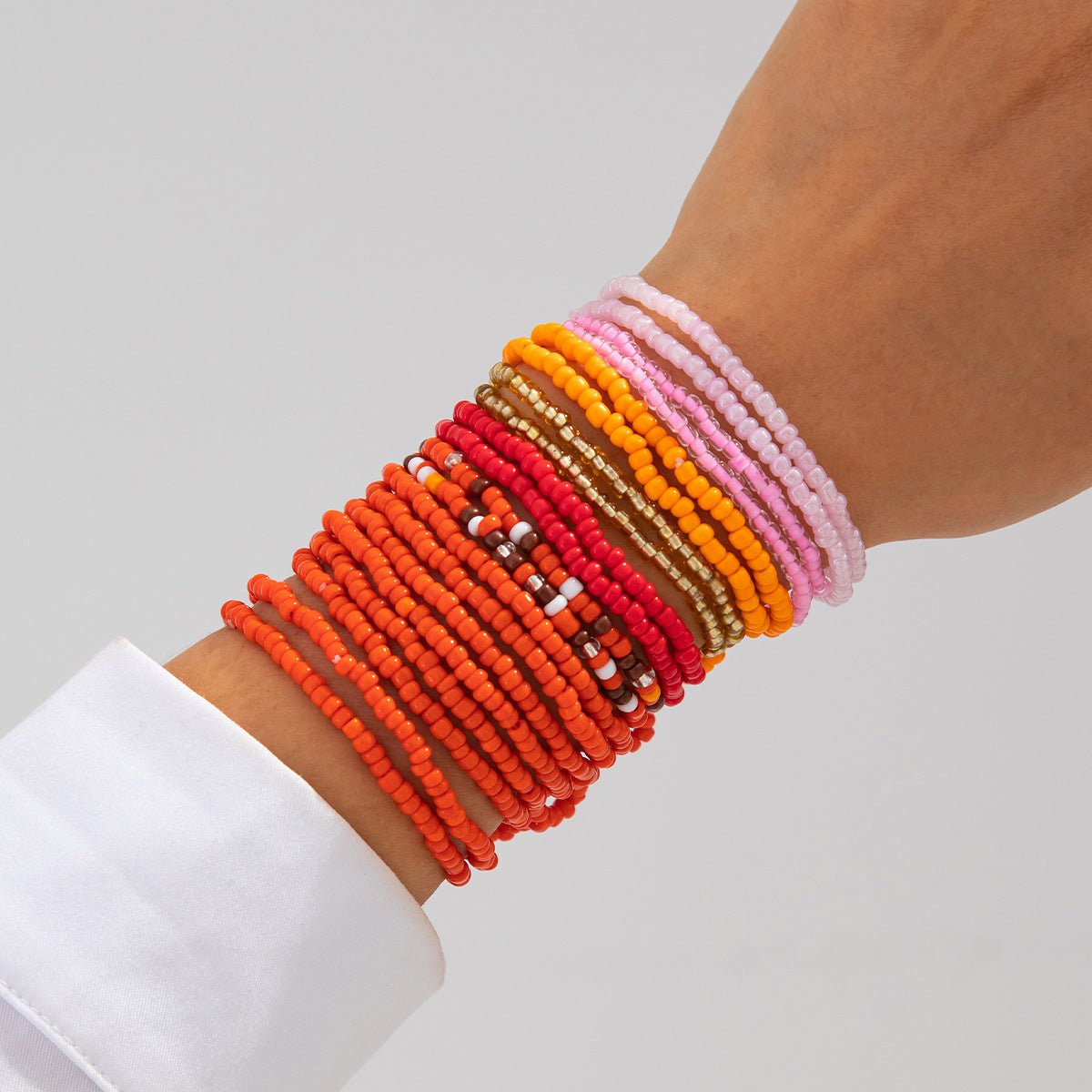 Ethnic Style Geometric Beaded Stretch Bracelet Set for Women with Resin Beads