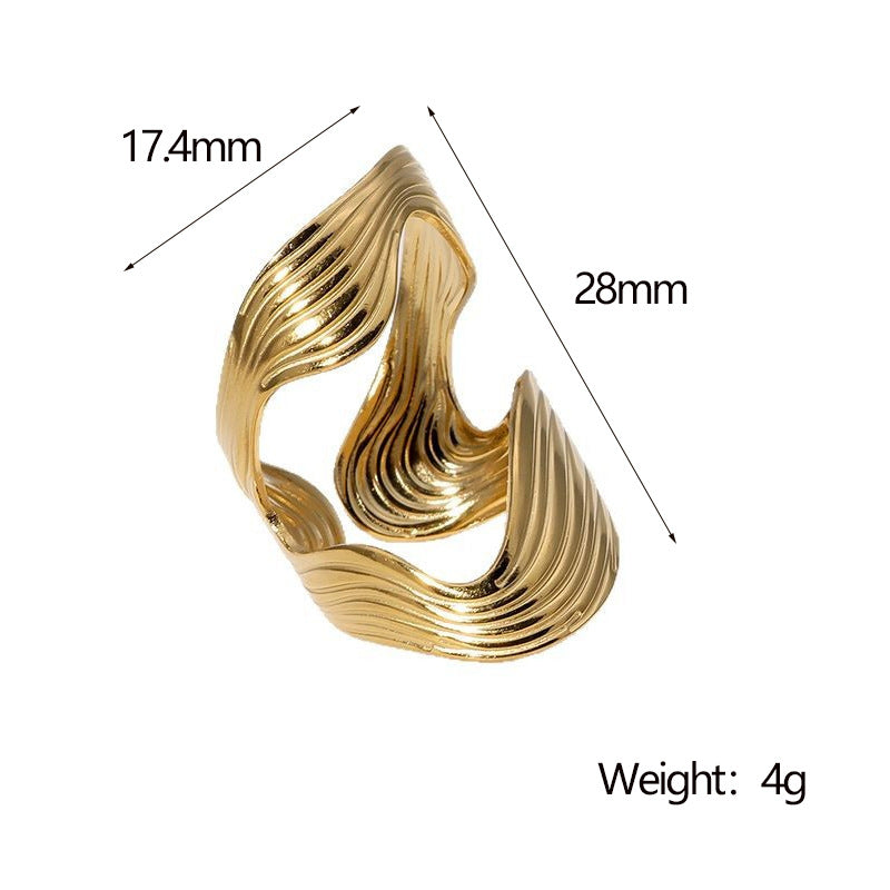 Anello da donna in acciaio inossidabile a forma geometrica irregolare e aperta, con finitura placcata e stile moderno minimalista