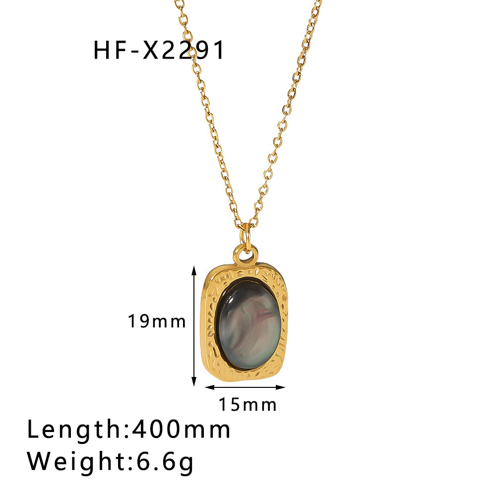 Collana Minimalista Geometrica in Acciaio Titanio con Pendente di Perla d'Acqua Dolce su Catena O, Placcata Sottovuoto in Oro 18K