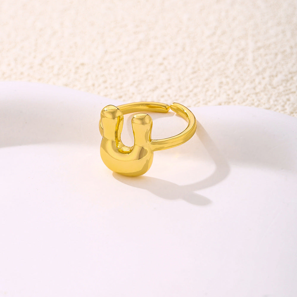 Anello da donna minimalista a forma di lettera in rame placcato oro Anello regolabile aperto Gioielli di lusso fatti a mano