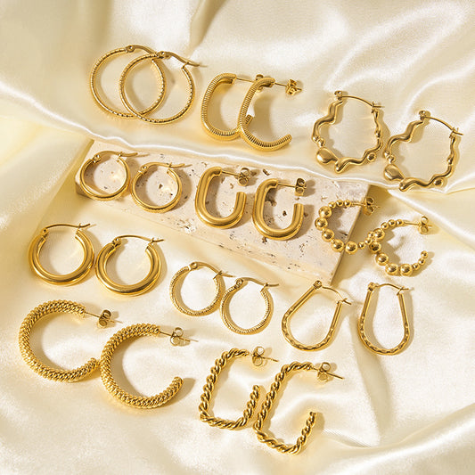 Minimalist Geometric Hollow Stainless Steel Earrings with 18K Gold Plating for Women