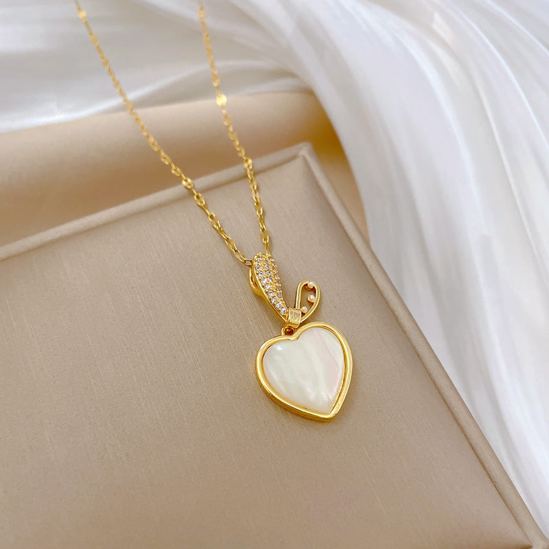 Collana Minimalista con Ciondolo a Cuore con Orecchie di Coniglio per Donna con Catena in Acciaio Inossidabile e Accenti di Strass