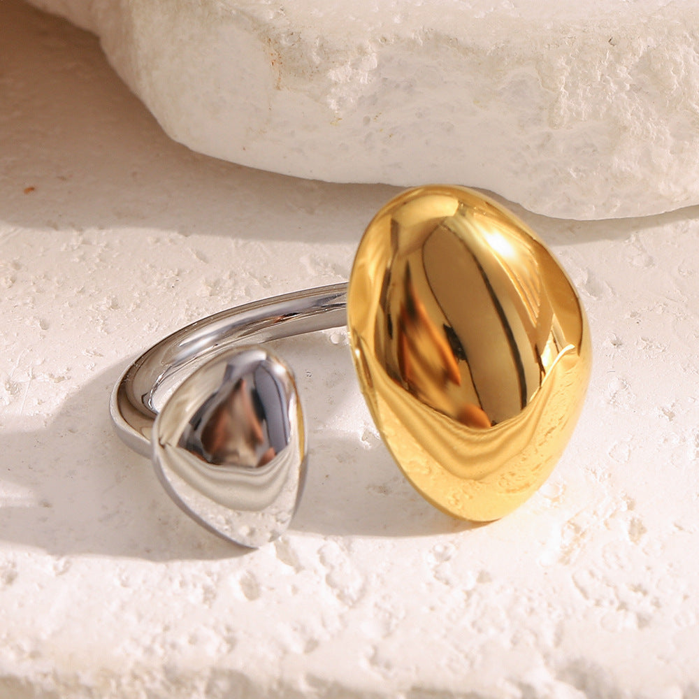 Minimalist Geometric Stainless Steel Ring with 18K Gold Plating for Women, Asymmetrical Open Band Design