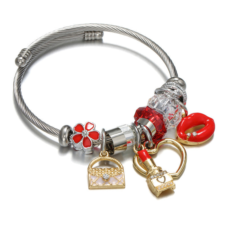 Adjustable Titanium Steel Heart Geometric Pendant Bracelet